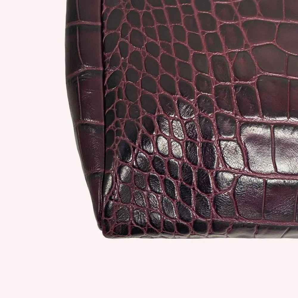 Elie Tahari Croc Embossed Leather Oversized Clutch Burgundy Two-Tone + Dust Bag